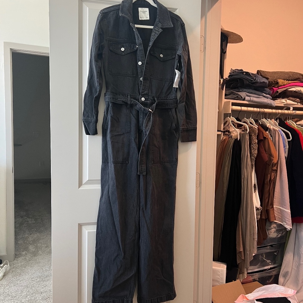 Abercrombie black denim jumpsuit